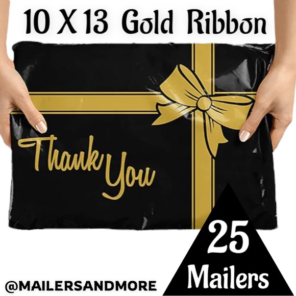 25 10X13 Poly Mailers Gold Ribbon Black, Shipping Envelopes PRICE IS FIRM - Picture 4 of 4